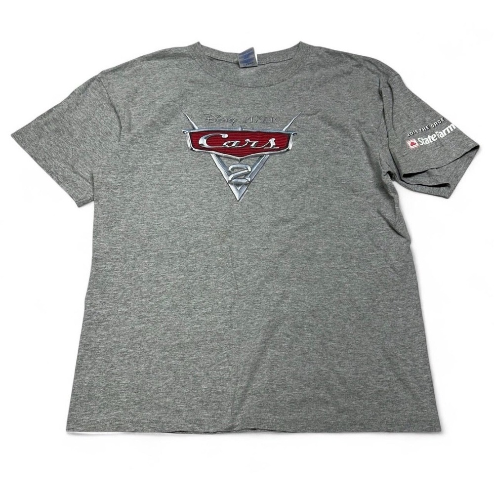 Disney Pixar Cars 2 State Farm Promo T-Shirt Mens Large Gray Gildan Heavy Cotton